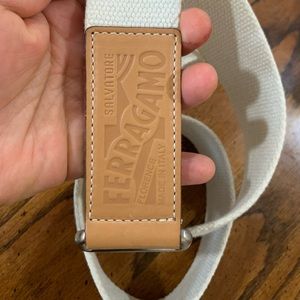 Auth SALVATORE FERRAGAMO Canvas Leather Waist Belt